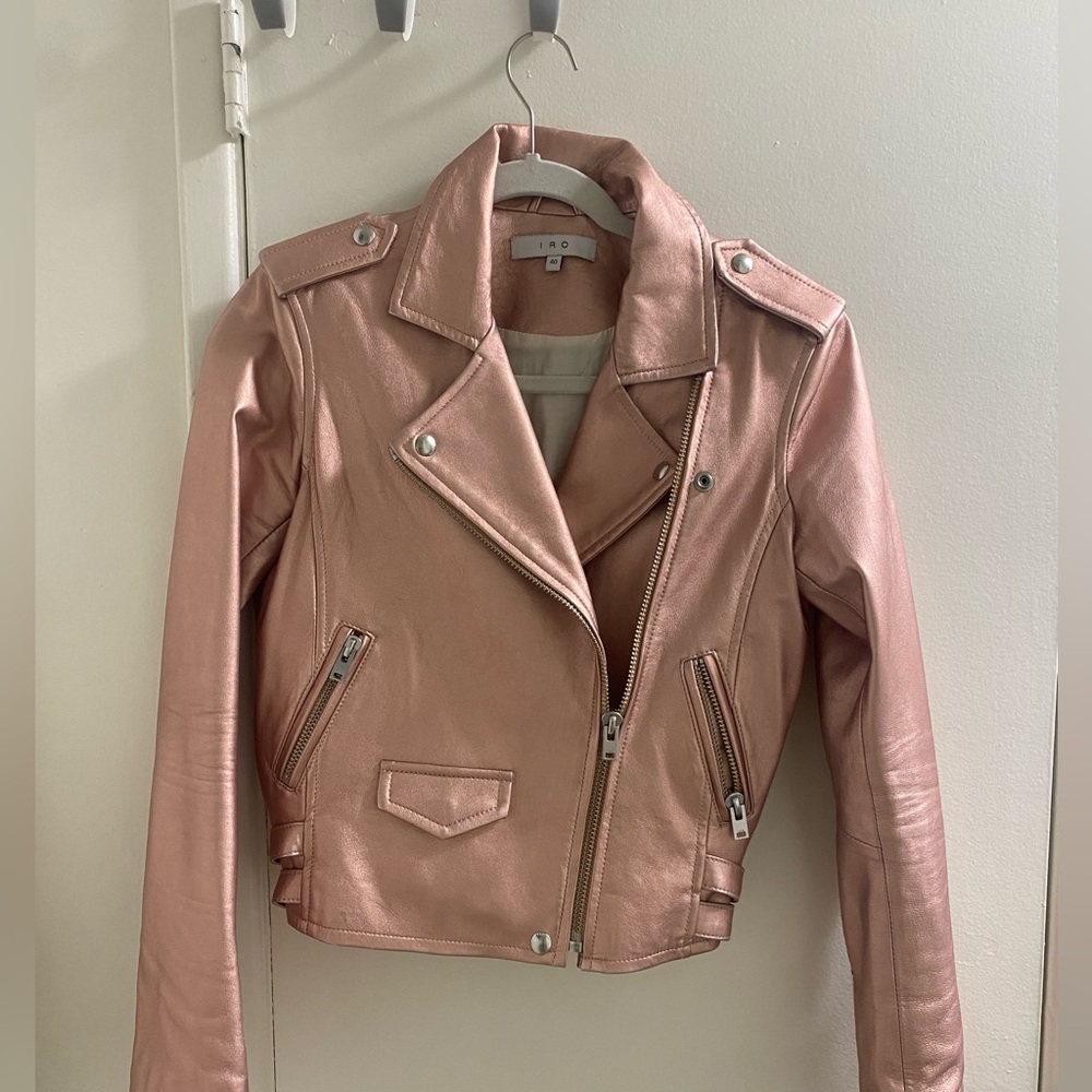 IRO 100% Lamb Leather Jacket - Rose Gold Size 40
